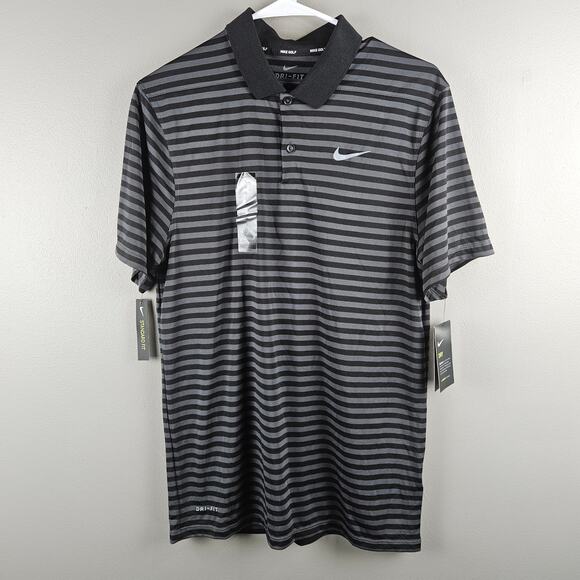 Nike Dri-Fit Striped Golf Polo Black Grey Activewear Mens Size S - Picture 1 of 9